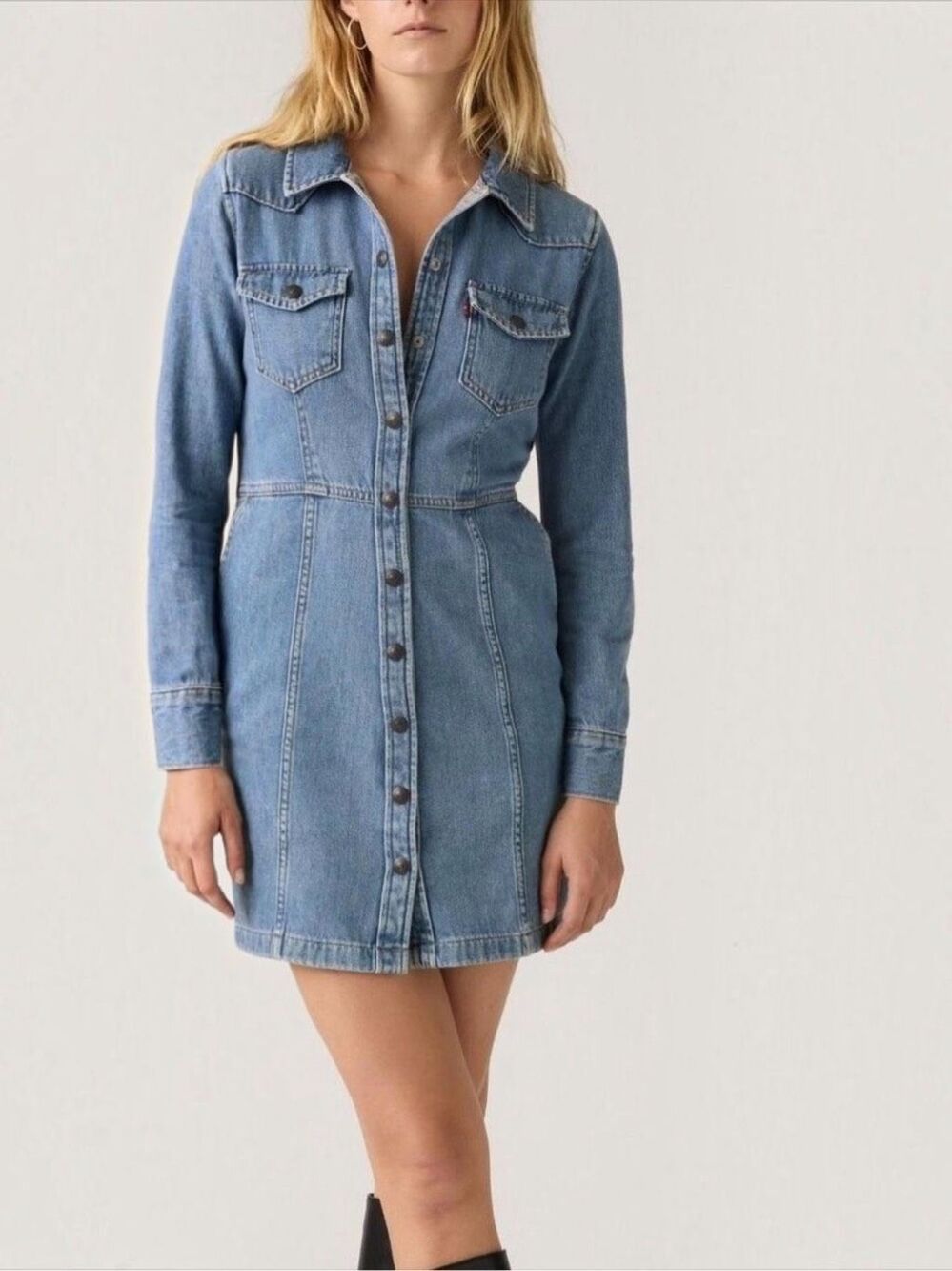 Levi's Flynn Blue Denim Shirt Dress Coastal Cowgirl Western Nashville Large